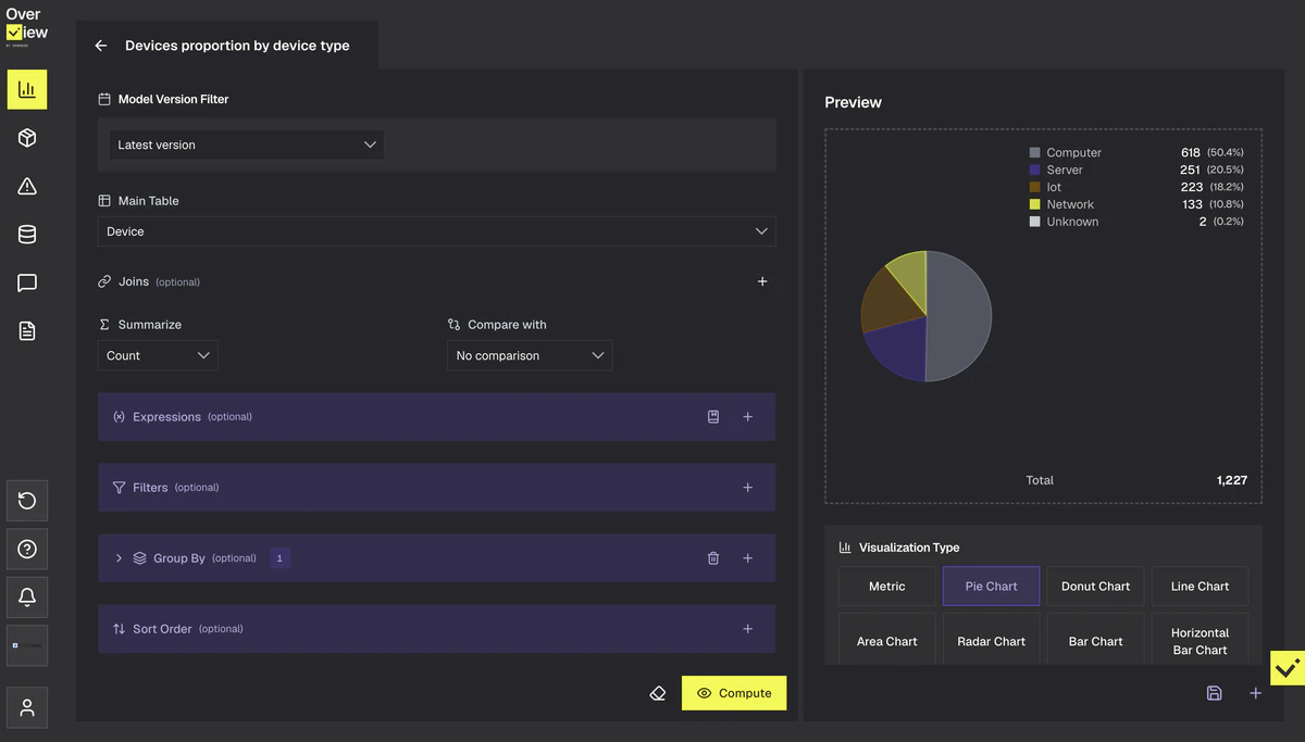 Le KPI Builder d’OverView : configuration à gauche, aperçu en direct à droite